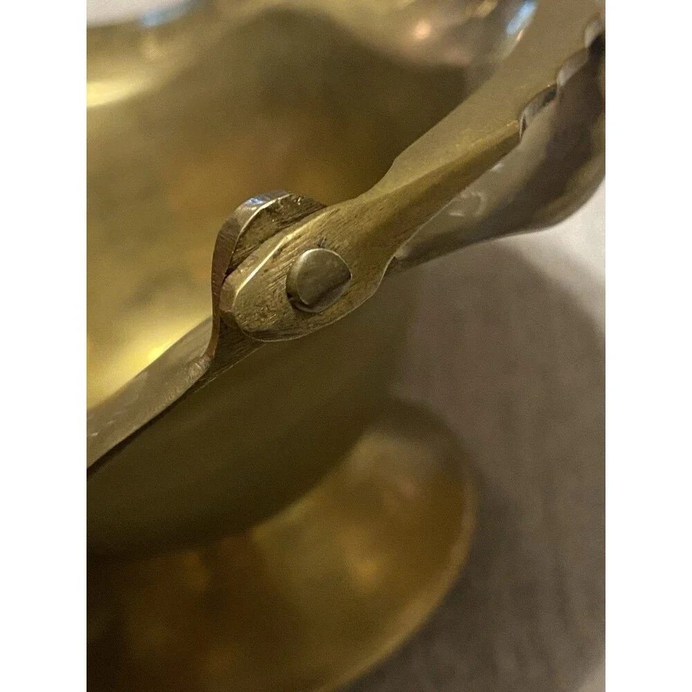 Vintage Brass Basket Ruffled Edge With Handle,  Trinket Dish, Ashtray, Decor